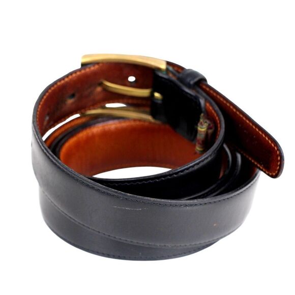 Trafalgar BLACK GENUINE LEATHER 1 1/8"Wd STITCH CASUAL DRESS BELT Size 42 (A43 - Picture 4 of 13
